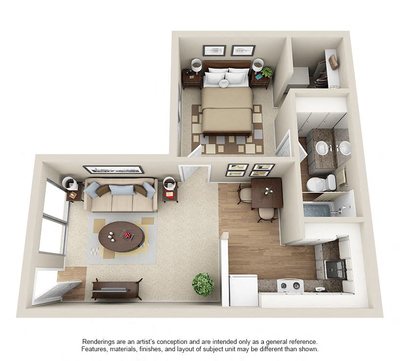Floor plan for 1 bed, 1 bath, 525 sqft